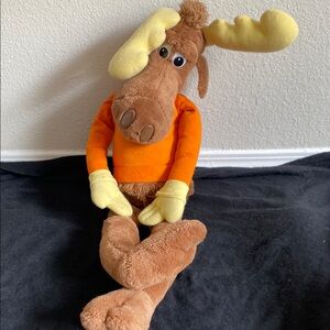 Vintage Plush Moose Toy with Orange and Yellow Accents